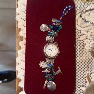 💙Beautiful Vintage 925 Mexico Silver & Purple Beaded 3 Piece Earring Set & Watch